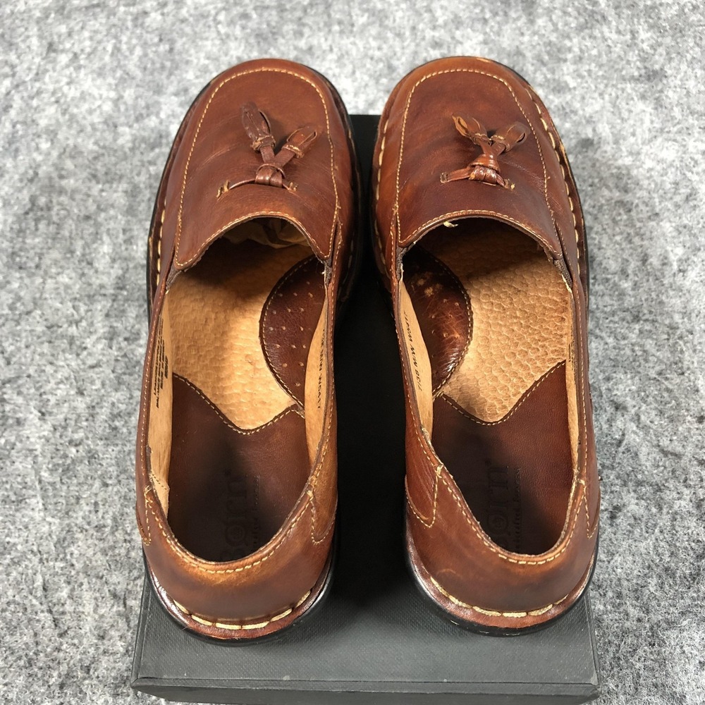 Born Womens 7 Brown Leather Tassel Loafers Slip On Comfort Flats - Picture 10 of 16